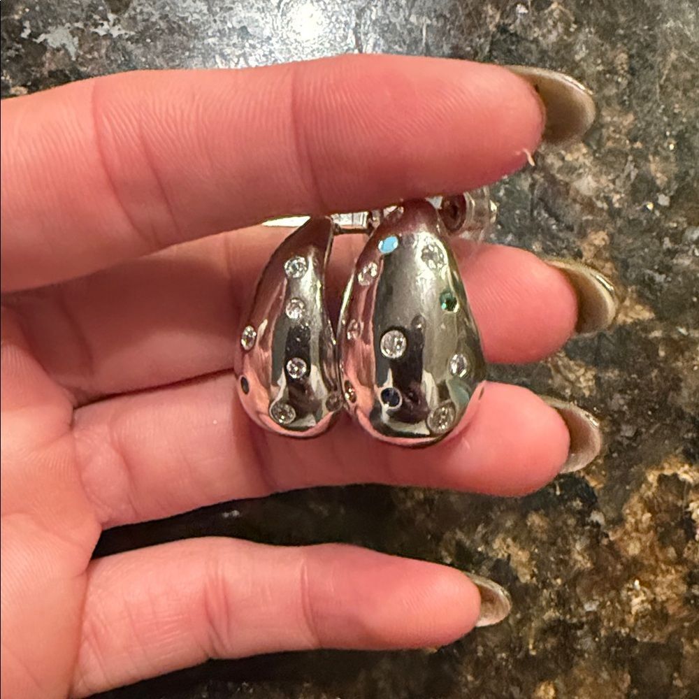 Elegant Silver Teardrop Earrings Multicolor CZ Stones BRAND NEW Earrings